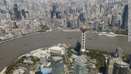 The view from the observation deck at Shanghai Tower omn April 9, 2023. 