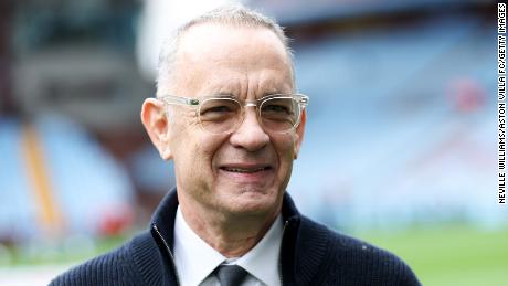BIRMINGHAM, ENGLAND - FEBRUARY 18: Actor Tom Hanks picture before the Premier League match between Aston Villa and Arsenal FC at Villa Park on February 18, 2023 in Birmingham, England. (Photo by Neville Williams/Aston Villa FC via Getty Images)