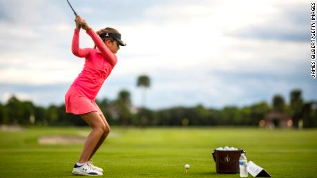 Bella Simões warms up on the driving range during The 2022 Drive, Chip and Putt Championship Regional Qualifier at The Bear&#39;s Club in Jupiter, Florida.