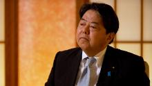 Japan Foreign Minister, Yoshimasa Hayashi, looks on during an interview with CNN.