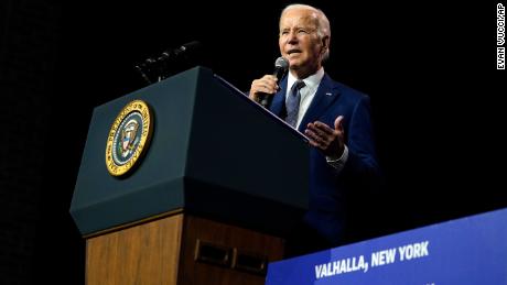 President Joe Biden speaks on the debt limit during an event at SUNY Westchester Community College on Wednesday, May 10, in Valhalla, New York.