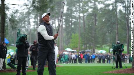 Tiger Woods in action during the second round of The Masters at Augusta National in April.