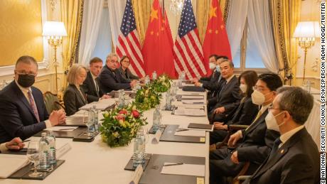 In this photo tweeted out by Acting White House National Security Council Spokesperson Adam Hodge, White House National Security Advisor Jake Sullivan meets with China&#39;s Director of the Office of the Foreign Affairs Commission Wang Yi in Vienna this week. 