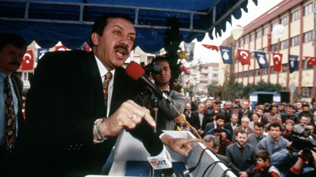 Erdogan, as mayor of Istanbul, addresses a crowd at a rally in 1995. He was the city&#39;s mayor from 1994 to 1998.