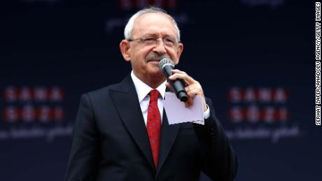 Kemal Kilicdaroglu, the joint presidential candidate of the Nation Alliance greets the crowd at an electoral rally in Sivas, Turkey on May 11.