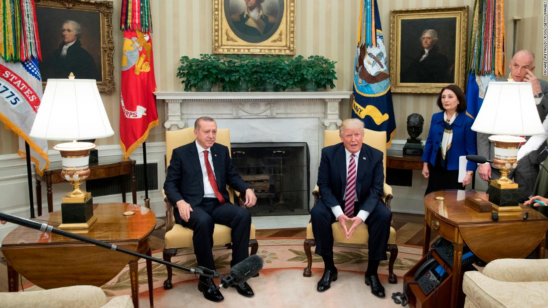 Erdogan meets with US President Donald Trump in the White House Oval Office in May 2017.