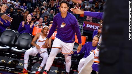 Brittney Griner walks on to the court for the Phoenix Mercury.