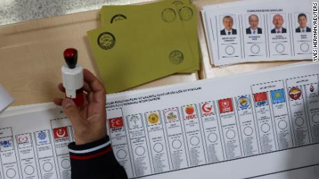 A view of blank ballots at a polling station in Ankara.