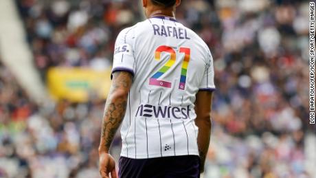 Players wore rainbow-themed shirts to raise awareness of the campaign.