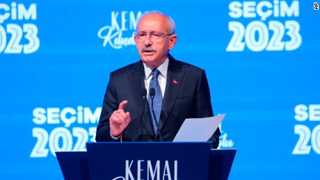 Kemal Kilicdaroglu, the 74-year-old leader of the center-left, pro-secular Republican People&#39;s Party (CHP) speaks at the party&#39;s headquarters in Ankara, Turkey, on Sunday, May 14, 2023. 