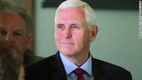 Former Vice President Mike Pence arrives for a luncheon sponsored by the UVU Gary R. Herbert Institute of Public Policy on April 28, 2023, at the Zion Bank headquarters in Salt Lake City, Utah. 