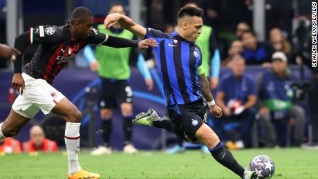 Soccer Football - Champions League - Semi Final - Second Leg - Inter Milan v AC Milan - San Siro, Milan, Italy - May 16, 2023. Inter Milan&#39;s Lautaro Martinez scores their first goal.
