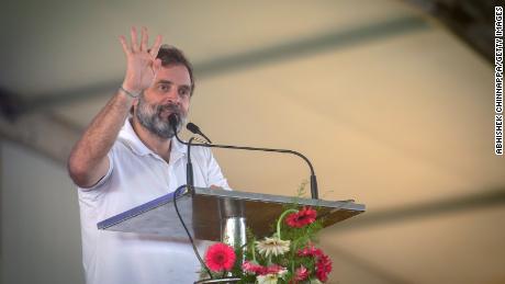 Rahul Gandhi, leader of the Indian National Congress, addresses an election rally on April 16 in Kolar, Karnataka.