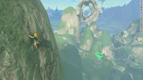 Link scales the side of a mountain in &quot;The Legend of Zelda: Tears of the Kingdom.&quot;