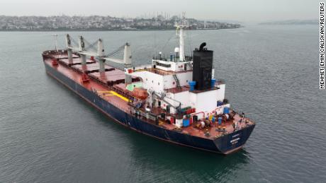 A grain ship awaits inspection in Istanbul, Turkey, on May 17.