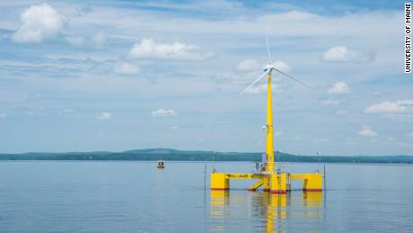 A small-scale floating offshore wind demonstration designed by University of Maine engineers sits in the waters off the coast of Maine. Launched in 2013, this grid-connected turbine has been gathering data to see how larger floating turbines would fare during storms in Maine&#39;s coastal waters.