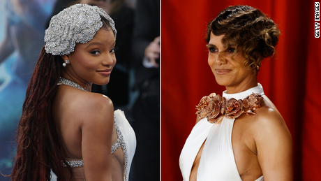 Halle Bailey, left, has no problem at all with the fact that her name is similar to that of Halle Berry, right.