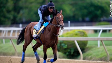 Baffert&#39;s entry National Treasure works out on May 17.