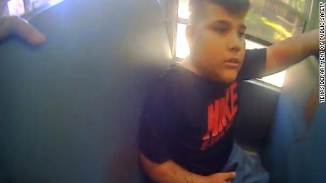 AJ Martinez, shot through his right thigh, is seen on the school bus taking him to hospital. He hid under backpacks.
Credit: Texas Department of Public Safety