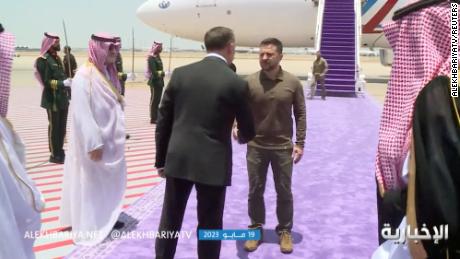 Ukrainian President Volodymyr Zelensky arrived in Jeddah in Saudi Arabia on Friday for the Arab League summit, where he called on leaders not to &quot;turn a blind eye&quot; to Russia&#39;s invasion.