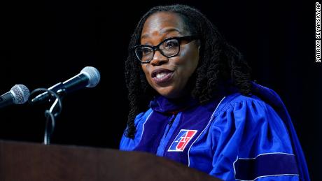Supreme Court Associate Justice Ketanji Brown Jackson speaks at the commencement ceremony for American University&#39;s Washington College of Law.