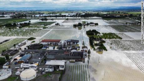 A flooded pig farm and surrounding fields in the town of Lugo on May 18, after heavy rains caused flooding across Italy&#39;s northern Emilia Romagna region. 