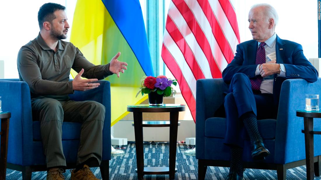 President Joe Biden meets with Ukrainian President Volodymyr Zelensky on the sidelines of the G7 Summit in Hiroshima, Japan, on Sunday, May 21. Zelensky thanked Biden Sunday for the &quot;powerful&quot; financial assistance provided by the US, which totals $37 billion, according to a readout from the Ukrainian president&#39;s office.