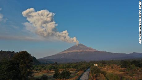 Popocatépetl volcano spews ash and smoke as seen from Puebla, state of Puebla, Mexico, on May 18, 2023. 
