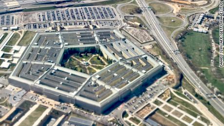 This aerial photograph taken on March 8, 2023 shows The Pentagon, the headquarters of the US Department of Defense, located in Arlington County, across the Potomac River from Washington, DC. 