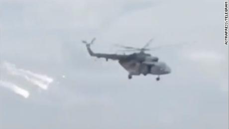 A helicopter circles over Russia&#39;s Belgorod region, the site of fighting between Russian defectors and pro-Kremlin troops amid the war in Ukraine.