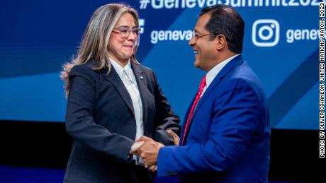 Félix Maradiaga and his wife Berta Valle, presented with the 2023 Courage Award at the 15th Annual Geneva Summit for Human Rights and Democracy.