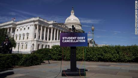 A view of the Capitol before a news conference to discuss student debt cancellation on September 29, 2022, in Washington.
