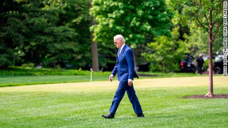 President Joe Biden walks from the Oval Office at the White House to board Marine One for a trip to New York on May 10, 2023.