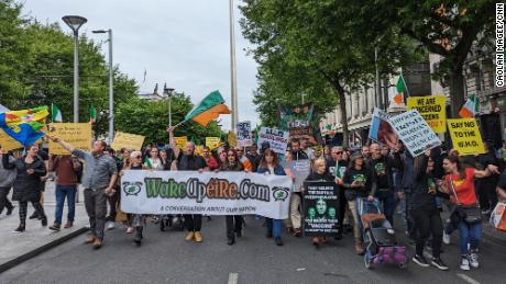 People attend an &quot;anti-globalist&quot; march in Dublin on Saturday, May 20.