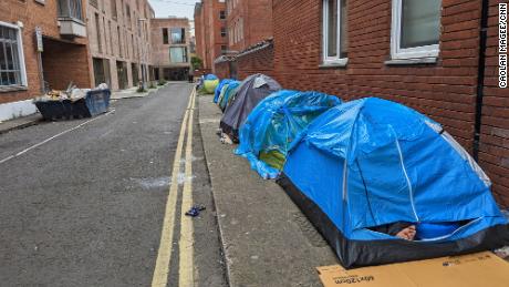 Dozens of asylum-seekers are camping on Grattan Street in Dublin.
