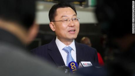 Xie Feng, China&#39;s new ambassador to the US, addresses the media as he arrives at JFK airport in New York City on May 23. 