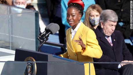 WASHINGTON, DC - JANUARY 20: Youth Poet Laureate Amanda Gorman speaks during the inauguration of U.S. President Joe Biden on the West Front of the U.S. Capitol on January 20, 2021 in Washington, DC.  During today&#39;s inauguration ceremony Joe Biden becomes the 46th president of the United States. (Photo by Alex Wong/Getty Images)