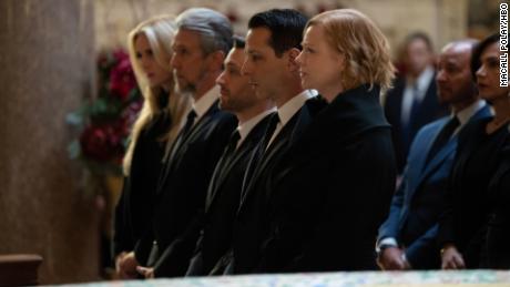 Justine Lupe, Alan Ruck, Kieran Culkin, Jeremy Strong, Sarah Snook in &quot;Succession.&quot;                