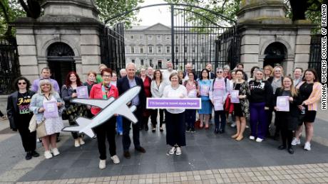 Supporters join the launch of the National Women&#39;s Council of Ireland campaign demanding political progress on abortion law, on May 24, 2023.