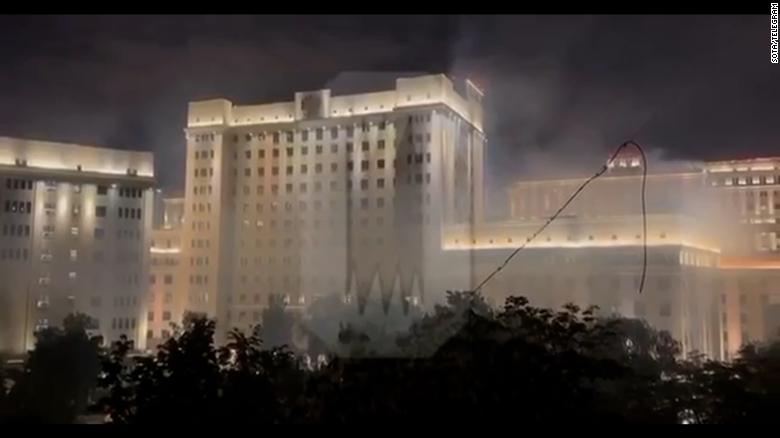 Video shows smoke rising from Russian Defense Ministry as Moscow denies fire