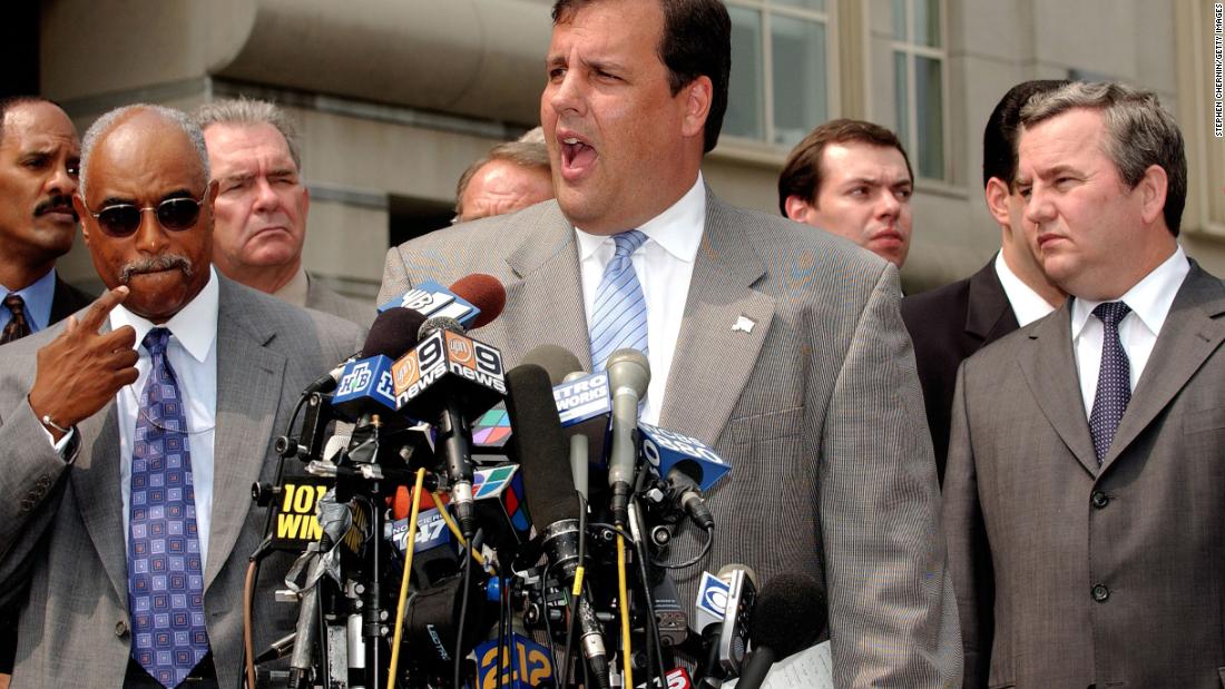 While serving as the US attorney for New Jersey from 2002-2008, Christie prosecuted more than 130 public officials for corruption. Here, he speaks to the media about an FBI sting in August 2003.