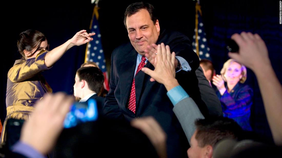Christie greets supporters in Parsippany, New Jersey, after he defeated Corzine in November 2009. He won by nearly four percentage points.