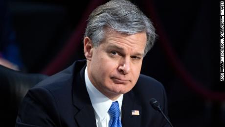 FBI Director Christopher Wray testifies during a Senate Judiciary Committee hearing on March 2, 2021.