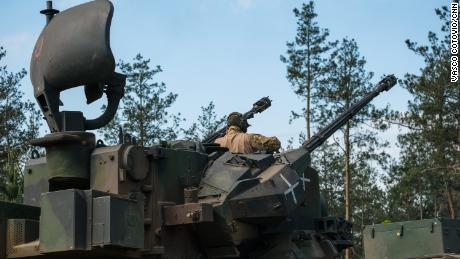 Ukrainian forces demonstrate their German-donated Gepard self-propelled anti-aircraft gun.