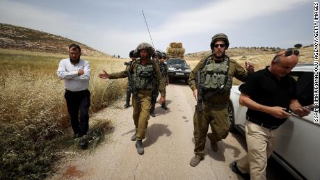 Israeli police take security measures at the town of Mugayyir in Ramallah, West Bank on May 26, 2023. 