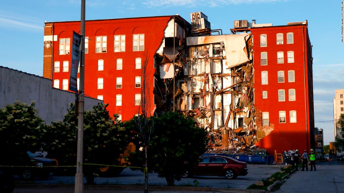 Crews search for survivors after an apartment building partially collapses in Davenport, Iowa