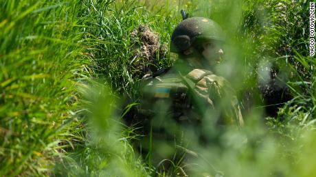 Ukrainian soldiers secure positions inside an enemy trench during a drill designed to emulate the type of combat operations seen in the country&#39;s east.
