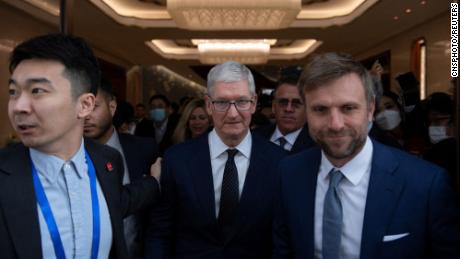Apple CEO Tim Cook leaving the China Development Forum in Beijing in March. Cook is one of many global CEOs who have flown into China in recent months, highlighting the country&#39;s continued importance for their firms.