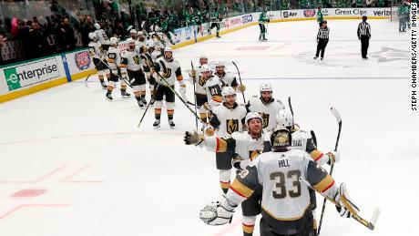 The Golden Knights celebrate after beating the Stars in Game 6.