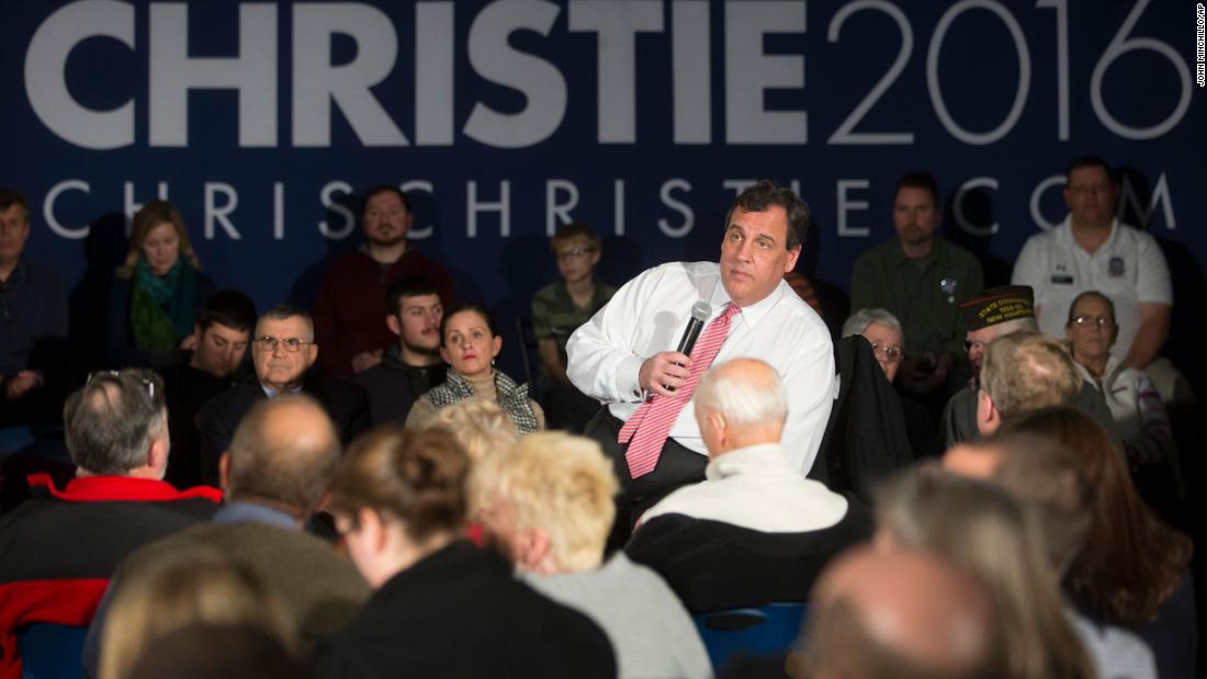 Christie, as a presidential candidate, listens to a question during a campaign stop in Concord, New Hampshire, in January 2016.